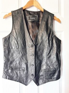 Black vintage Excelled Collection leather Biker vest with Buttons